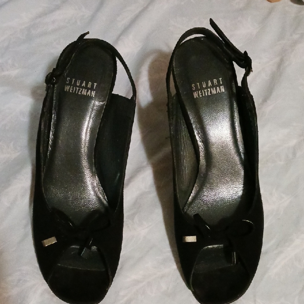 Stuart Weitzman Black Slingback Heels with Bow